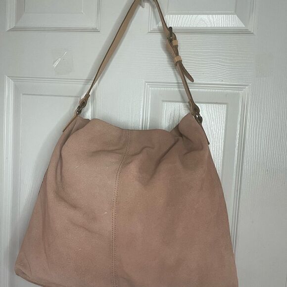 Anthropologie Miss Albright laser cut leather suede blush pink large tote bag. main image 1